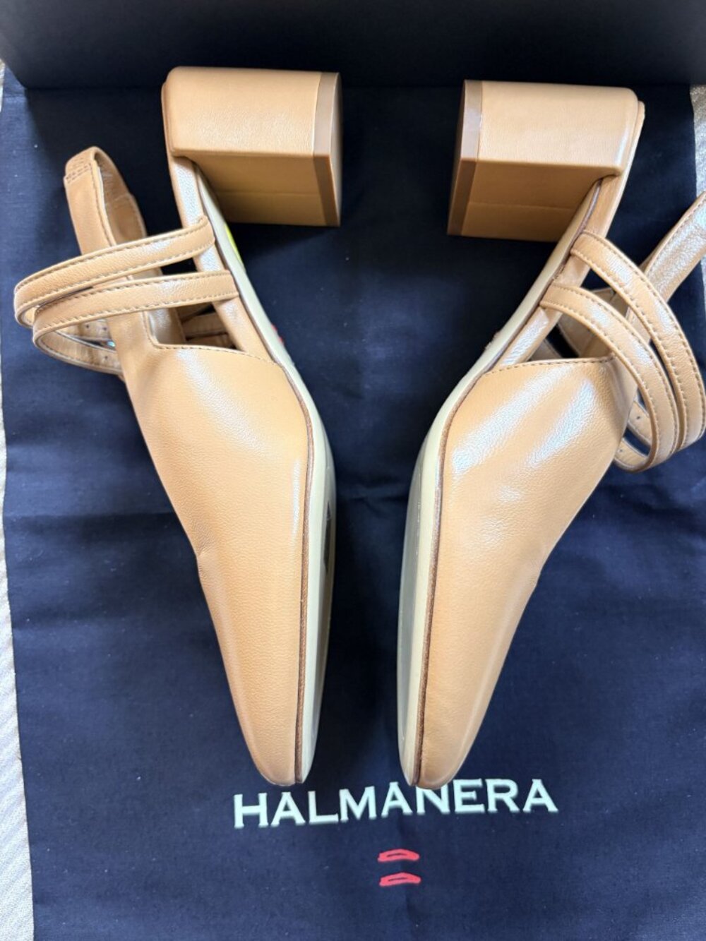 Halmanera Bali Caramel Slingback Mules Sandals NIB New 6 36 - Picture 2 of 6